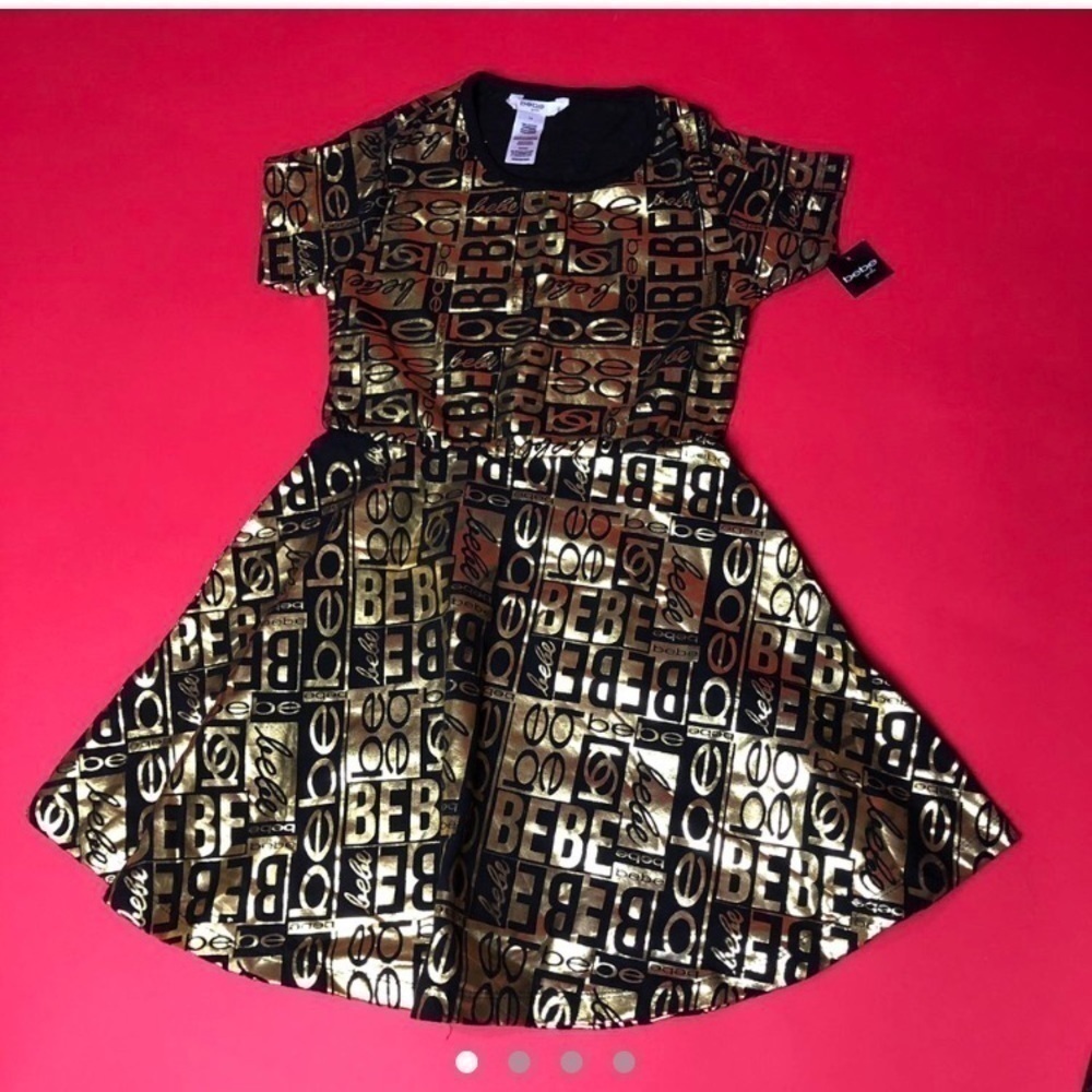 Metallic gold and black bebe babydoll dress​​​​​​​​​​​​​​​​​​​​​​​​​​